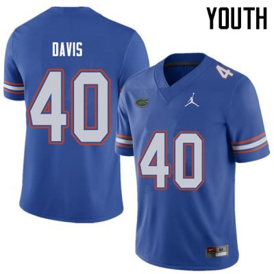 Youth Florida Gators #40 Jarrad Davis NCAA Jordan Brand Royal Authentic Stitched College Football Jersey TKA2362XY